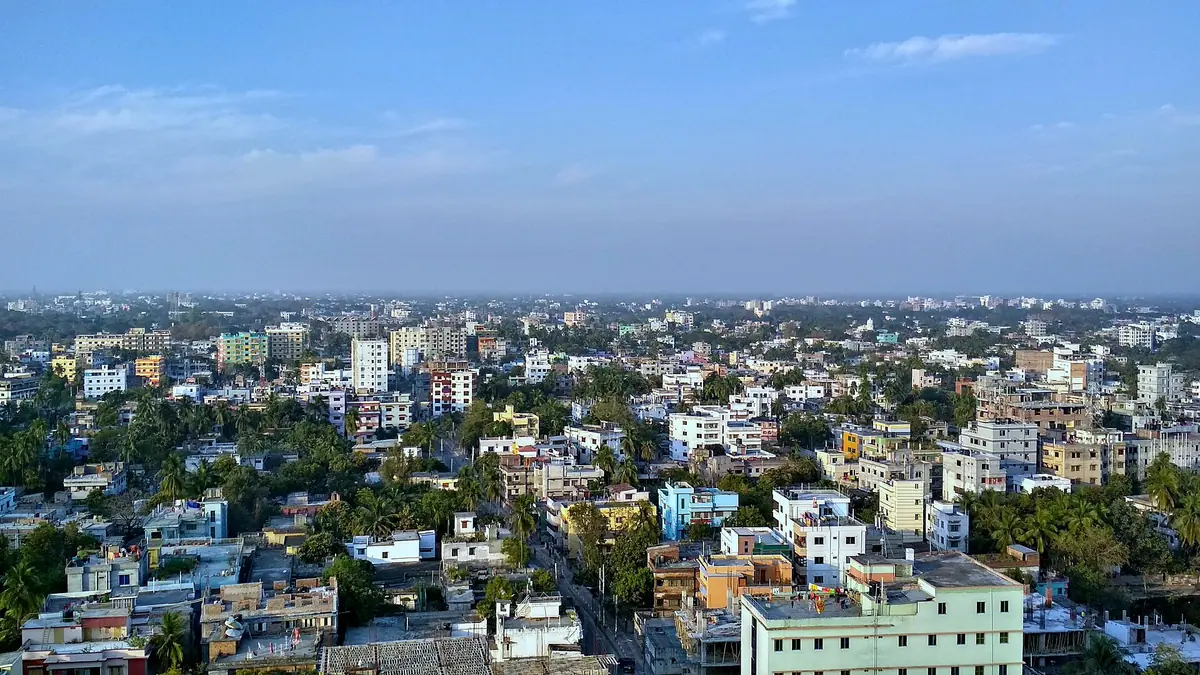 Aerial view over the rooftops of Rajshahi city